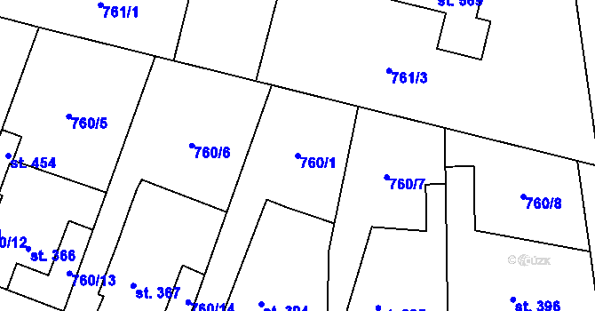 Parcela st. 760/1 v KÚ Tršice, Katastrální mapa