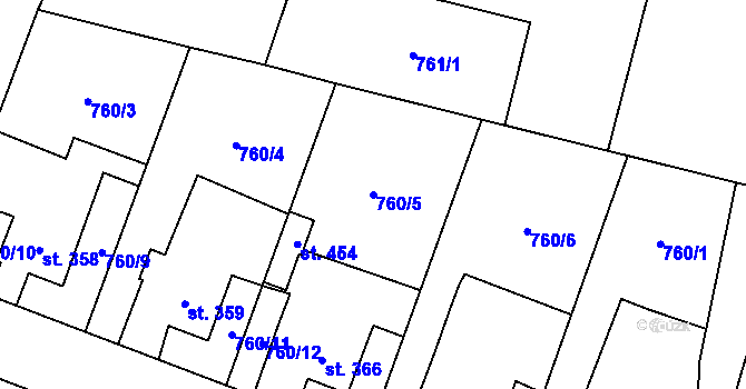 Parcela st. 760/5 v KÚ Tršice, Katastrální mapa