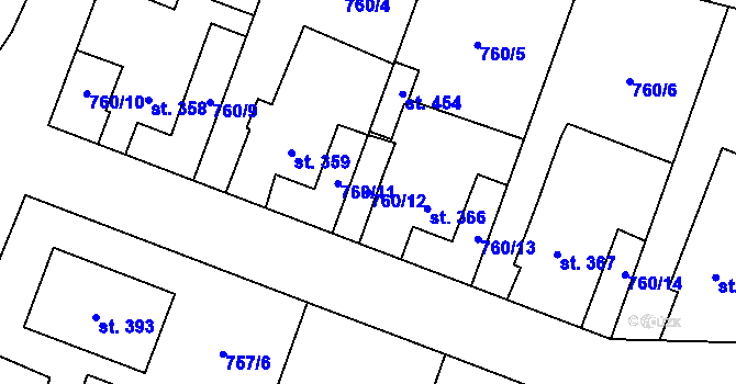 Parcela st. 760/12 v KÚ Tršice, Katastrální mapa