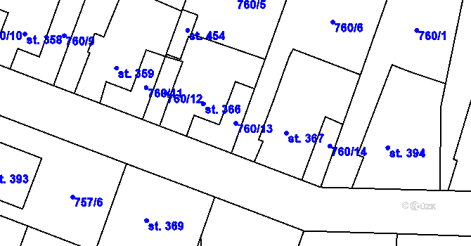 Parcela st. 760/13 v KÚ Tršice, Katastrální mapa