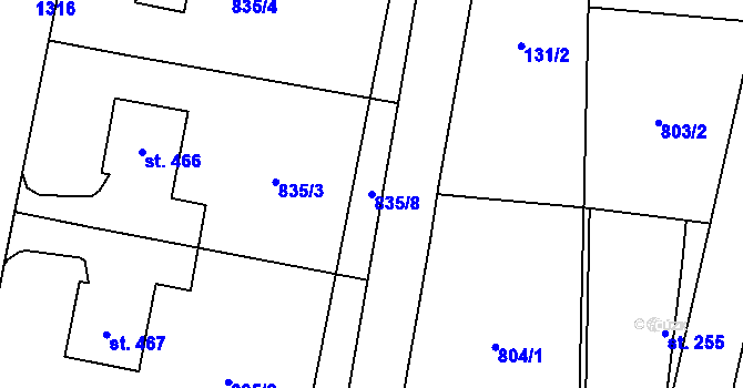 Parcela st. 835/8 v KÚ Tršice, Katastrální mapa