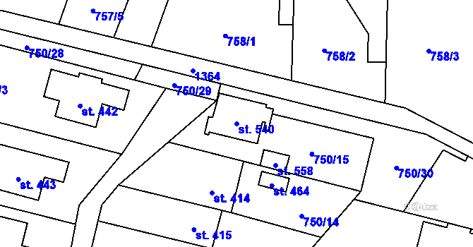 Parcela st. 540 v KÚ Tršice, Katastrální mapa