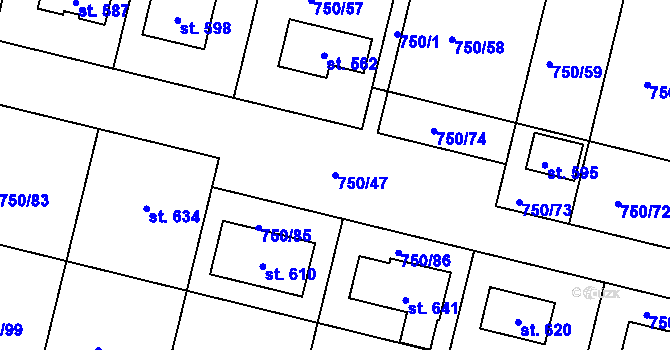 Parcela st. 750/47 v KÚ Tršice, Katastrální mapa