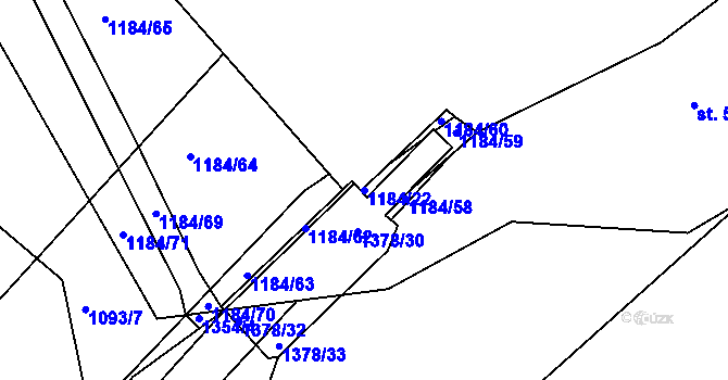 Parcela st. 1184/22 v KÚ Tršice, Katastrální mapa