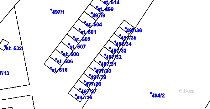 Parcela st. 497/32 v KÚ Tršice, Katastrální mapa