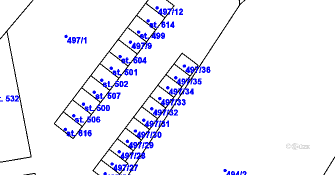 Parcela st. 497/34 v KÚ Tršice, Katastrální mapa