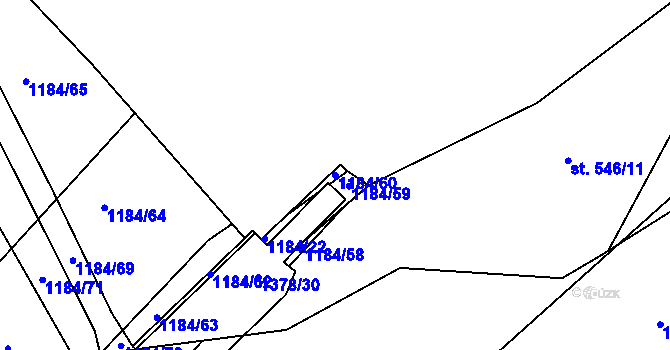 Parcela st. 1184/60 v KÚ Tršice, Katastrální mapa