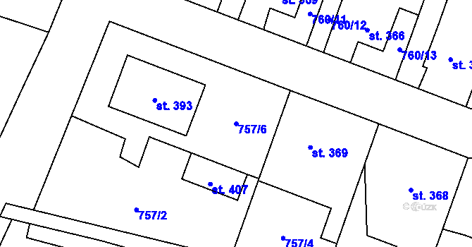 Parcela st. 757/6 v KÚ Tršice, Katastrální mapa