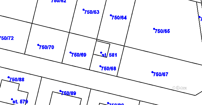 Parcela st. 581 v KÚ Tršice, Katastrální mapa