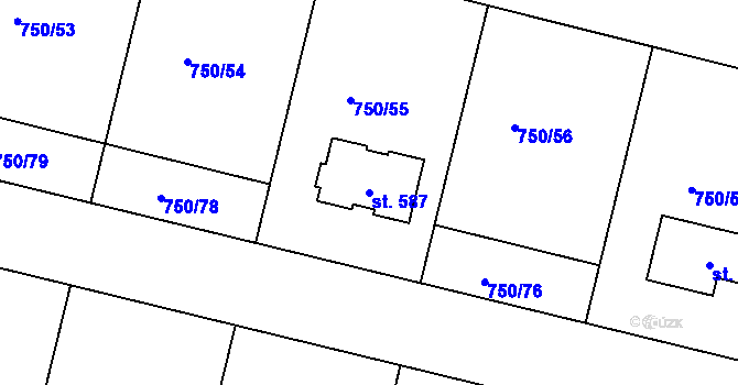 Parcela st. 587 v KÚ Tršice, Katastrální mapa