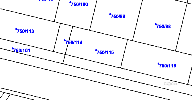 Parcela st. 750/115 v KÚ Tršice, Katastrální mapa