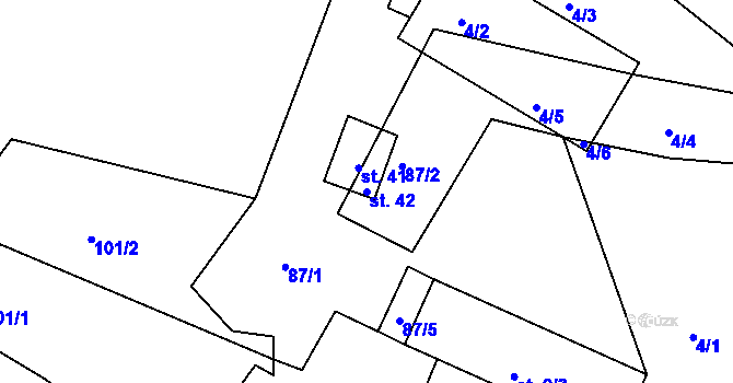 Parcela st. 42 v KÚ Dlouhé Mosty, Katastrální mapa