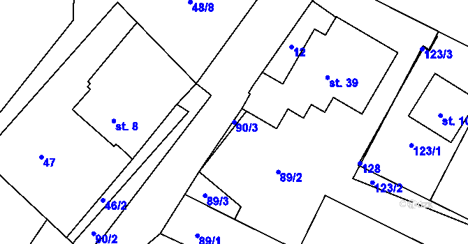 Parcela st. 90/3 v KÚ Dlouhé Mosty, Katastrální mapa