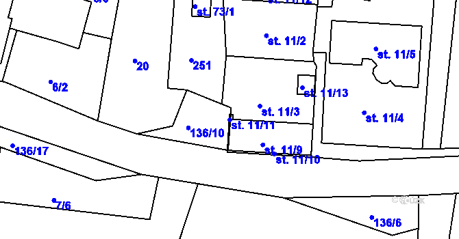 Parcela st. 11/11 v KÚ Tršnice, Katastrální mapa