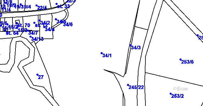Parcela st. 34/1 v KÚ Tršnice, Katastrální mapa