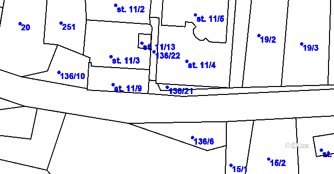 Parcela st. 136/21 v KÚ Tršnice, Katastrální mapa