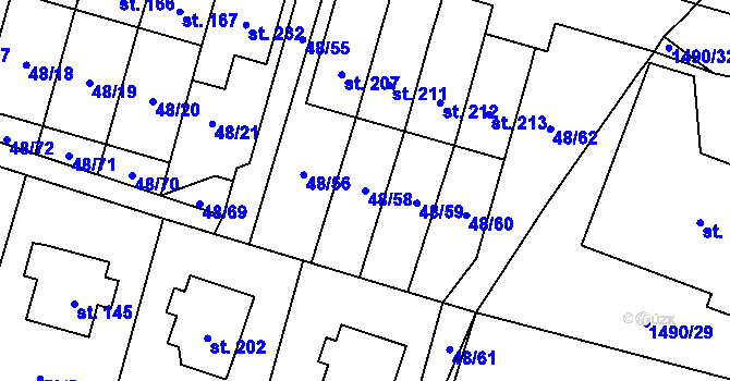 Parcela st. 48/58 v KÚ Kramolna, Katastrální mapa