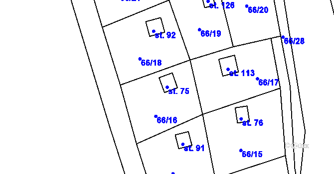 Parcela st. 75 v KÚ Lhotky, Katastrální mapa