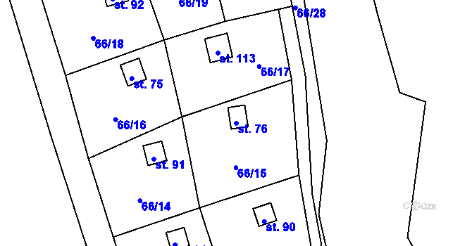 Parcela st. 76 v KÚ Lhotky, Katastrální mapa