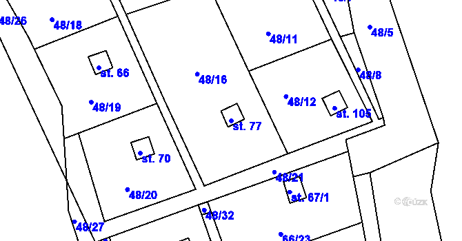 Parcela st. 77 v KÚ Lhotky, Katastrální mapa