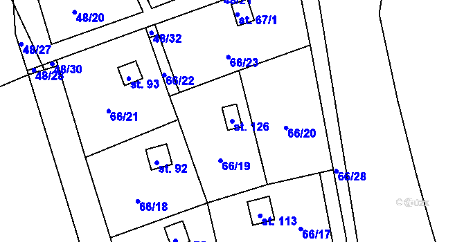 Parcela st. 126 v KÚ Lhotky, Katastrální mapa