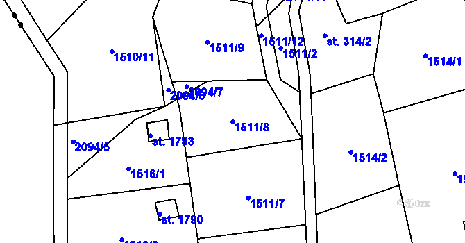 Parcela st. 1511/8 v KÚ Městská Kramolna, Katastrální mapa