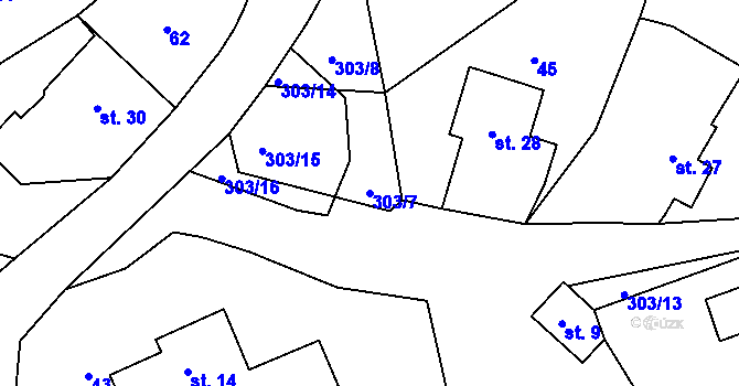 Parcela st. 303/7 v KÚ Trubějov, Katastrální mapa