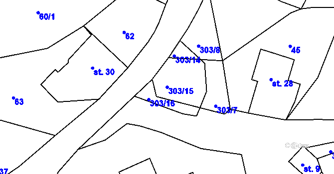 Parcela st. 303/15 v KÚ Trubějov, Katastrální mapa