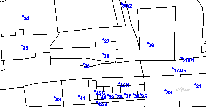 Parcela st. 26 v KÚ Trubín, Katastrální mapa