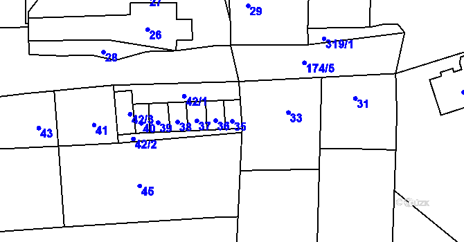 Parcela st. 35 v KÚ Trubín, Katastrální mapa