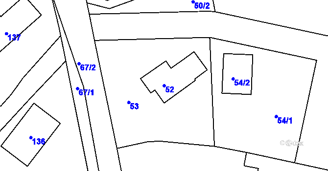 Parcela st. 52 v KÚ Trubín, Katastrální mapa