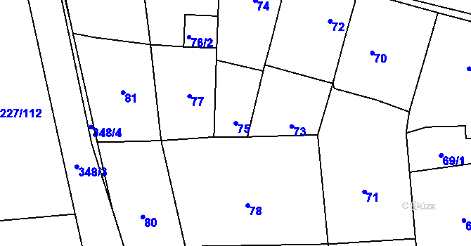Parcela st. 75 v KÚ Trubín, Katastrální mapa