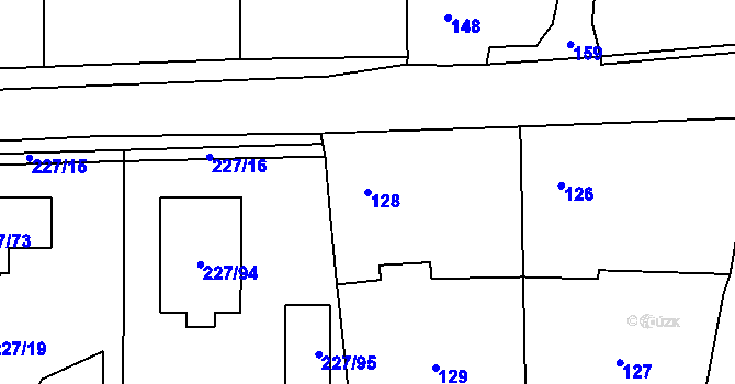 Parcela st. 128 v KÚ Trubín, Katastrální mapa