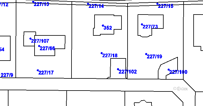 Parcela st. 227/18 v KÚ Trubín, Katastrální mapa