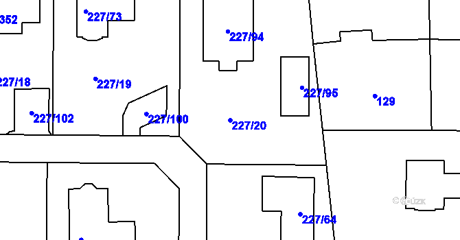 Parcela st. 227/20 v KÚ Trubín, Katastrální mapa