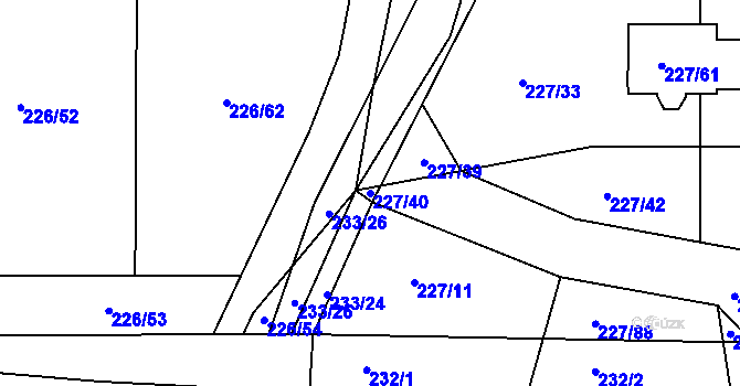 Parcela st. 227/40 v KÚ Trubín, Katastrální mapa