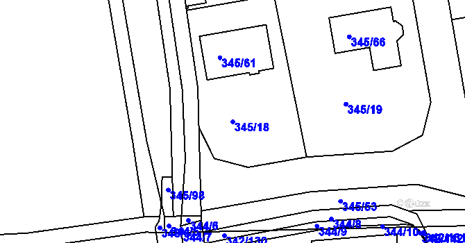 Parcela st. 345/18 v KÚ Trubín, Katastrální mapa
