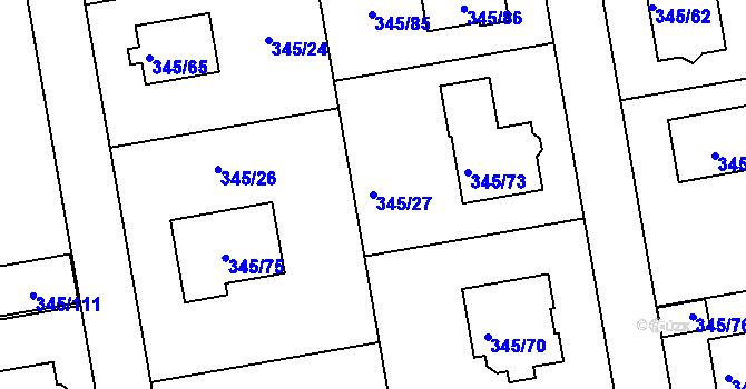 Parcela st. 345/27 v KÚ Trubín, Katastrální mapa