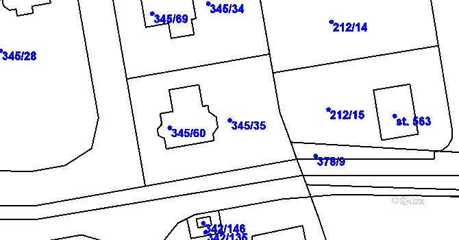 Parcela st. 345/35 v KÚ Trubín, Katastrální mapa