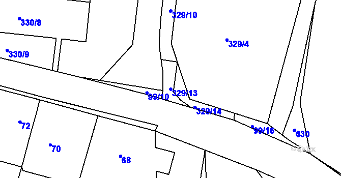 Parcela st. 329/13 v KÚ Trubín, Katastrální mapa