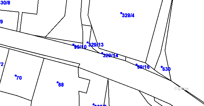 Parcela st. 329/14 v KÚ Trubín, Katastrální mapa