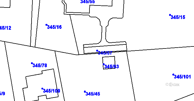 Parcela st. 345/57 v KÚ Trubín, Katastrální mapa