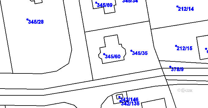 Parcela st. 345/60 v KÚ Trubín, Katastrální mapa