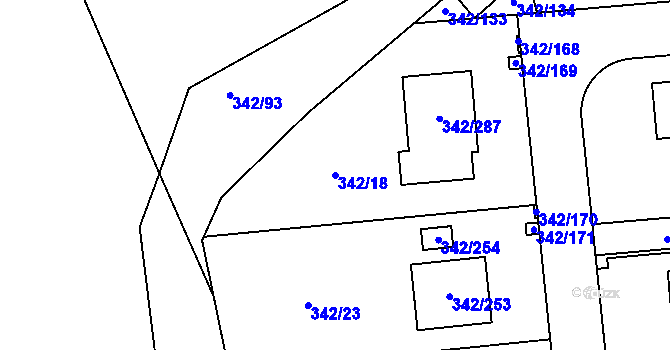 Parcela st. 342/18 v KÚ Trubín, Katastrální mapa