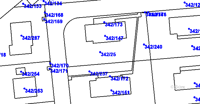 Parcela st. 342/25 v KÚ Trubín, Katastrální mapa