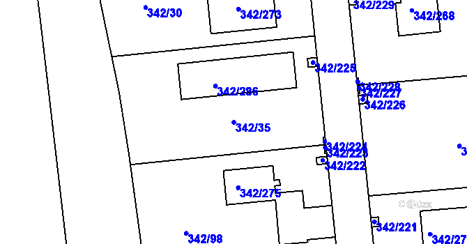 Parcela st. 342/35 v KÚ Trubín, Katastrální mapa