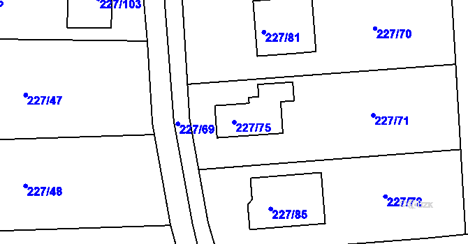Parcela st. 227/75 v KÚ Trubín, Katastrální mapa