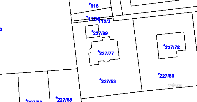 Parcela st. 227/77 v KÚ Trubín, Katastrální mapa