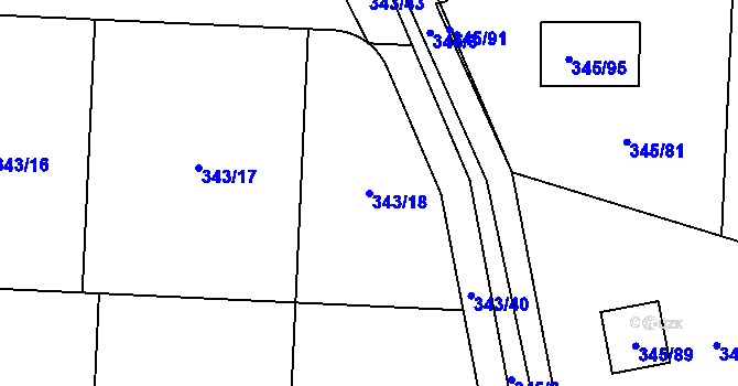 Parcela st. 343/18 v KÚ Trubín, Katastrální mapa