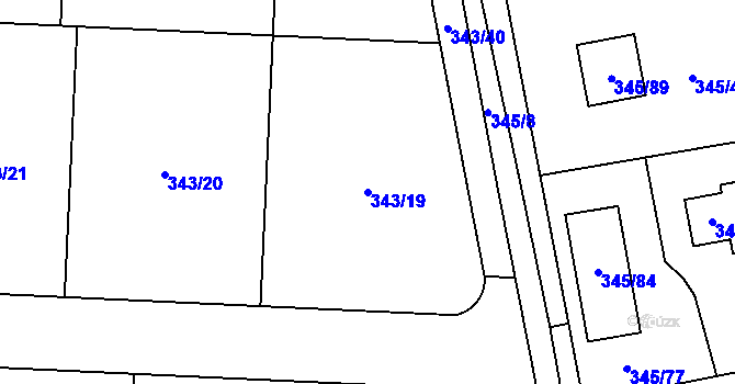 Parcela st. 343/19 v KÚ Trubín, Katastrální mapa